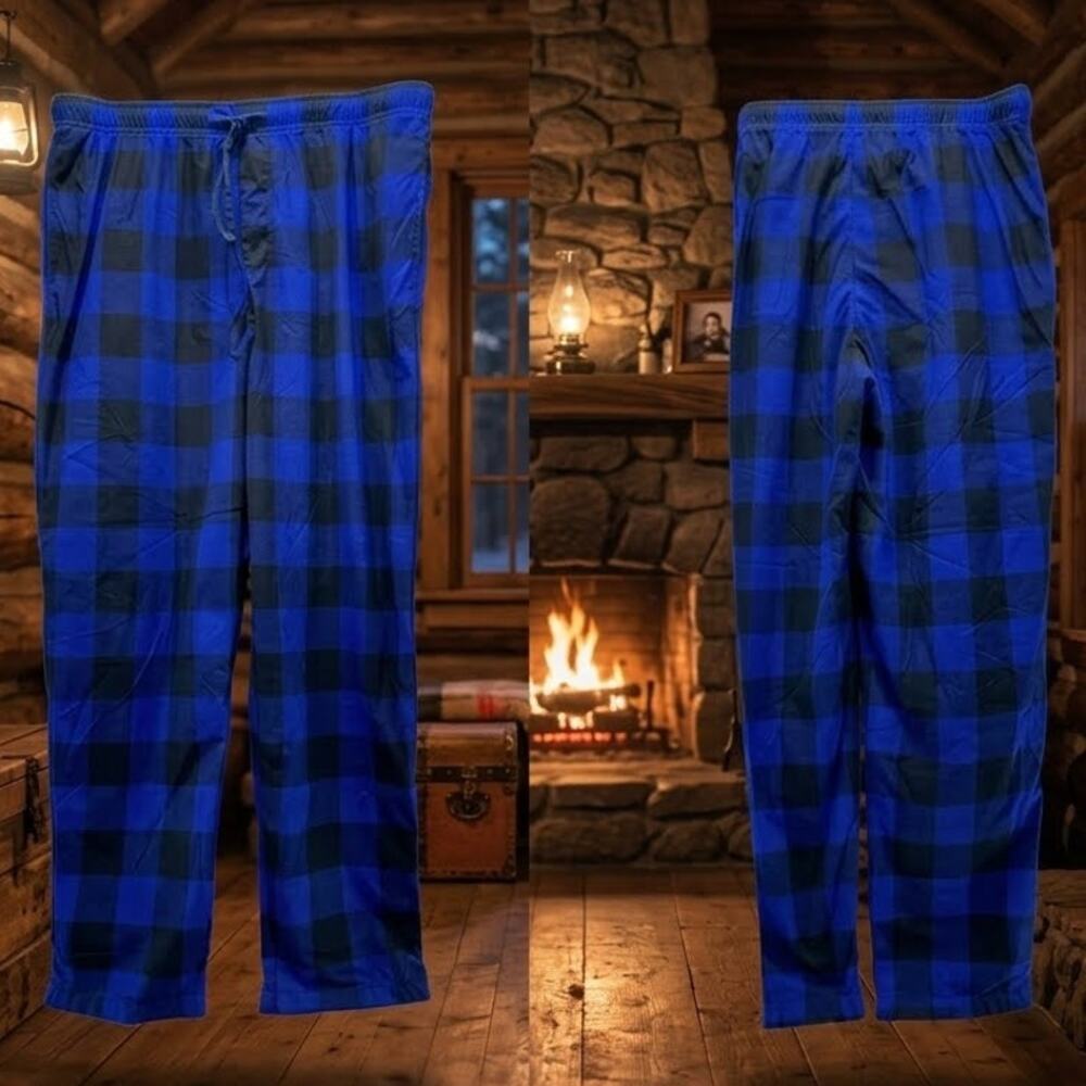 Chaps Ralph Lauren Men's XL Blue Black Plaid Cotton Pajama Pants Sleepwear